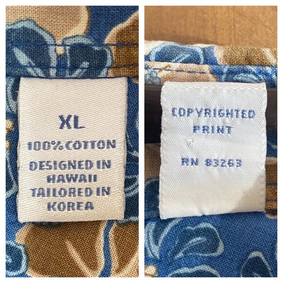 Vintage Reyn Spooner Joe Kealoha Hawaiian Shirt Men XL Blue Tan Florals Aloha - Picture 4 of 7